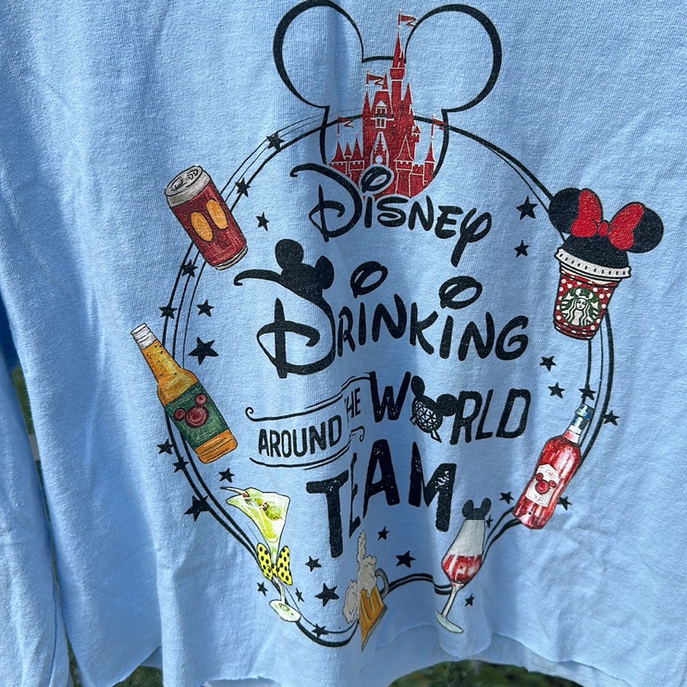 Disney Epcot Drink Around The World team 2 Sided crop long sleeve t Shirt